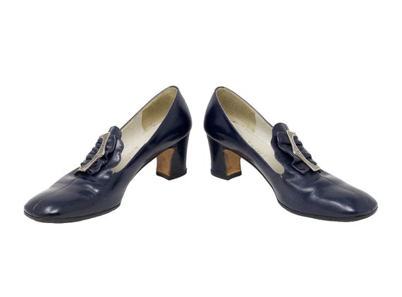 vintage 60s lujano hand made shoe, navy blue leat… - image 2