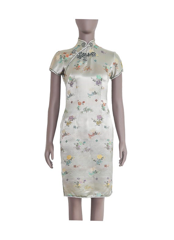 silver cheongsam dress Sequin halter Cheongsam, wedding Cheongsam, Chinese prom Sequins Qipao L / Champagne