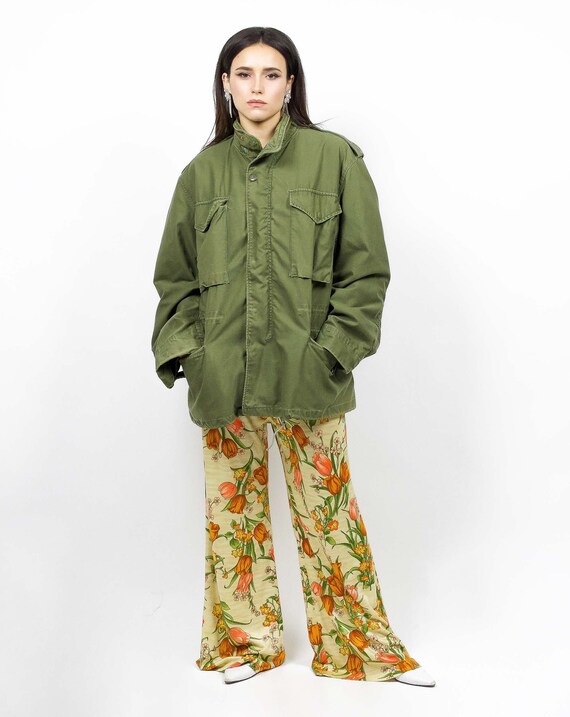 1960s Orange Floral Wide Pants - Size Medium - Wid