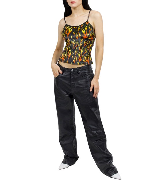 90s Black Flame Print Vintage Rockabilly Clothing