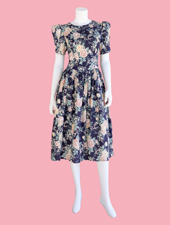 vintage floral bouffant dress size small floral d… - image 1