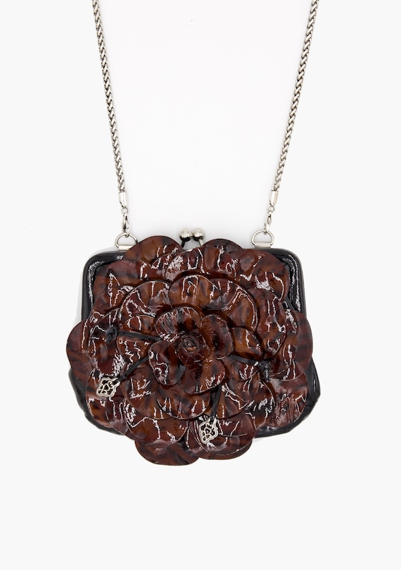 Floral Patent Leather Mini Bag - Vintage Brown Pa… - image 2