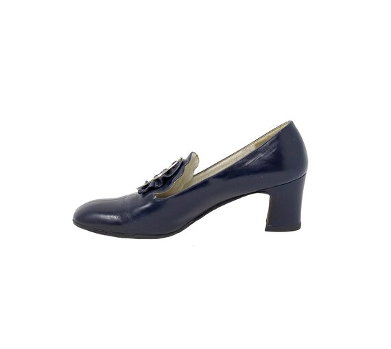 vintage 60s lujano hand made shoe, navy blue leat… - image 4