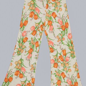 70s floral printed high waisted pants with hook and eye closure and wide pant legs