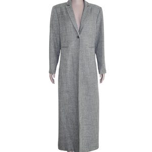 Vintage Long Gray Notched Collared Suit Office Chic Sleek Fall Winter Jacket Blazer Fall Fashion Coats Longline Overcoat Minimalist Coat