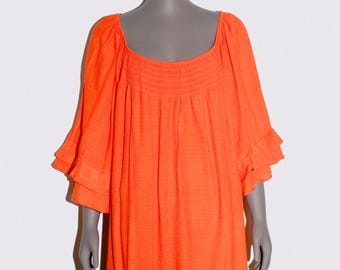 Cato Boho Chic Orange Pleated Ruffle Tunic Blouse Top Womens Size 3x