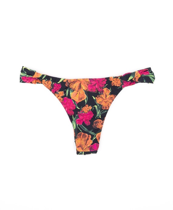 floral thong bikini bottoms, size small thong, vi… - image 1