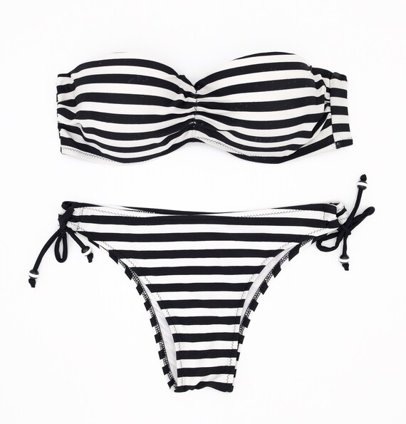 Black and white striped bikini bottoms. Side tie … - image 3