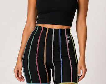 O Mighty Black Rainbow Stitch Biker Shorts Größe S High Waisted Y2K Activewear