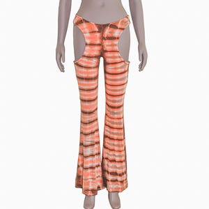 Boho Chic Orange Tie Dye Cut Out High Waisted Bell Bottom Pants Small Orange Retro Festival 70s Inspired Flared Leg Pants Vintage Style
