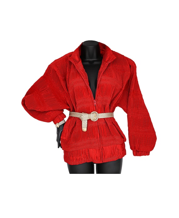 vintage 80s red scrunchy pleated windbreaker size 