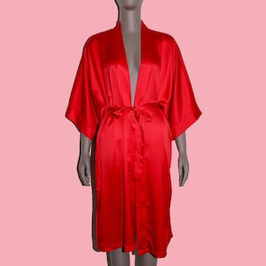 Victorias Secret Red Satin Robe Women’s Luxurious Kimono Robe Elegant Bridal Lingerie Long Gown Chic Gift for Her Nightwear Wedding Small