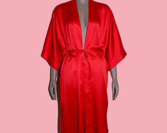 Victorias Secret Red Satin Robe Women’s Luxurious Kimono Robe Elegant Bridal Lingerie Long Gown Chic Gift for Her Nightwear Wedding Small