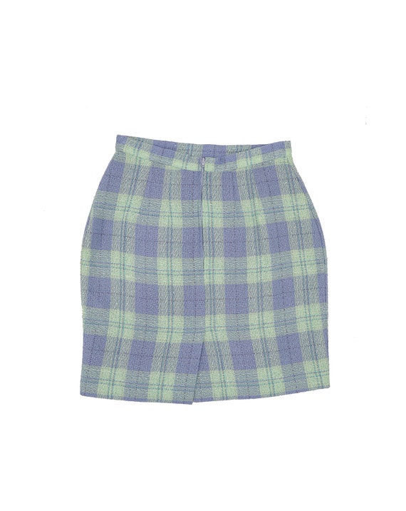 pastel blue & green tartan short pencil skirt, si… - image 2