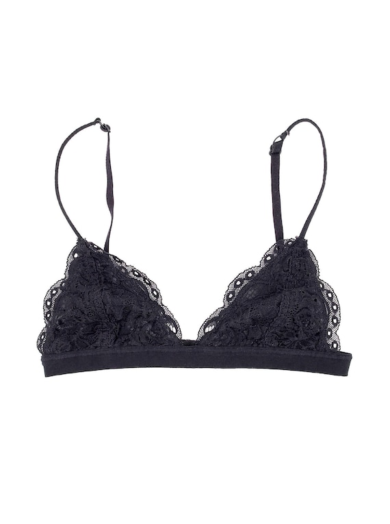 Black Lace Triangle Bralette, Size Small Bralette, Y2k Bra, Black