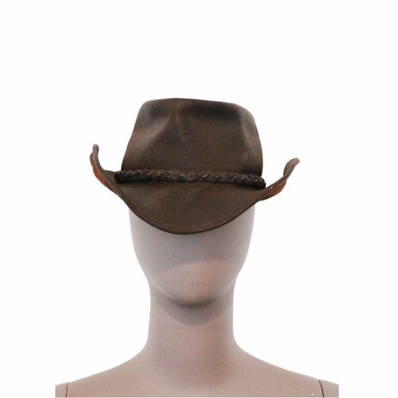 Vintage Brown Leather Cowboy Hat Western‎ Rancher Hat Size Small Equinecares_Vintage_Brown_Leat  main image 4