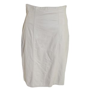 Vintage Beige Leder Bleistift knielangen Lederrock Taillierte Passform Arbeitskleidung Büro Chic Minimalist Workwear Klassischer Büro-Look