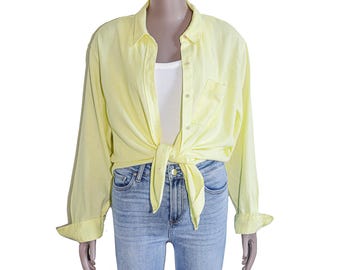 Yellow Linen Button Down Shirt Lightweight Top Relaxed Fit Casual Summer Blouse Everyday Layering Top Boho Spring Shirt Beach Vacation Top