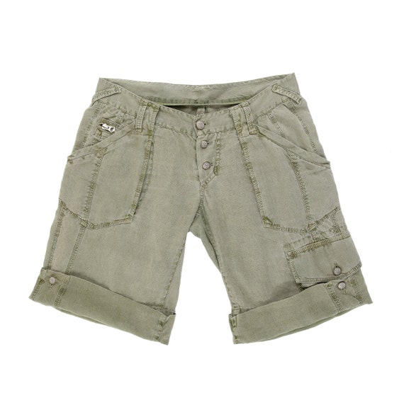 Military Green Cargo Shorts - Linen Shorts - Size