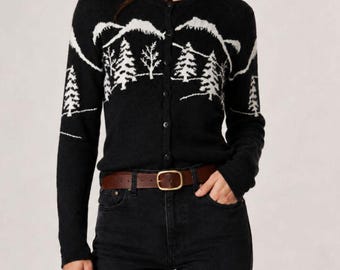 Vintage Strickcardigan in Schwarz-Weiß mit Knopfleiste, Größe S