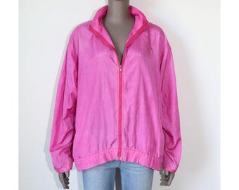Chaqueta deportiva informal vintage cortavientos rosa fuerte de los años 80, talla mediana