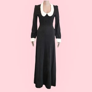 Vintage Black Bohemian Wedding Guest Long Prairie Dress Size Small Long Sleeve Maxi Bishop Sleeve A Line Fall Winter Formal Evening Dress
