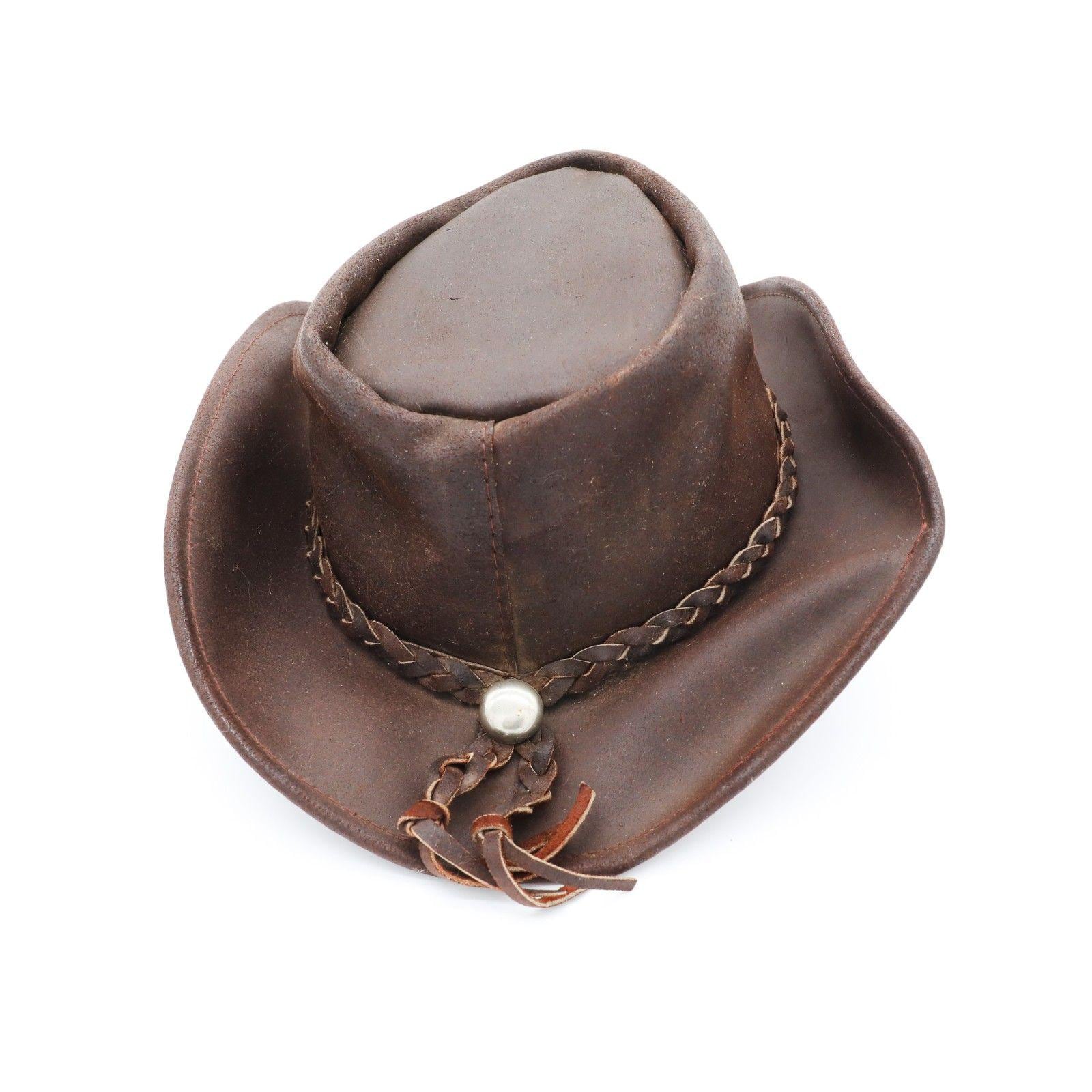 Vintage Brown Leather Cowboy Hat Western‎ Rancher Hat Size Small Equinecares_Vintage_Brown_Leat  main image 3