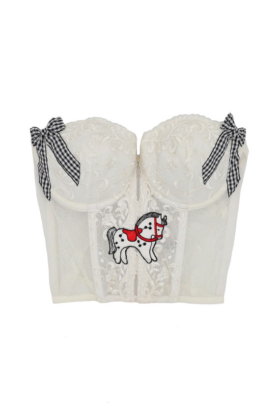 Reworked Vintage White Horse Corset Size Small/34… - image 7