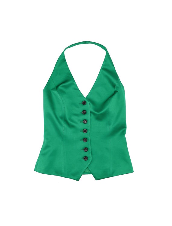 vintage escada metallic green halter vest, size s… - image 1