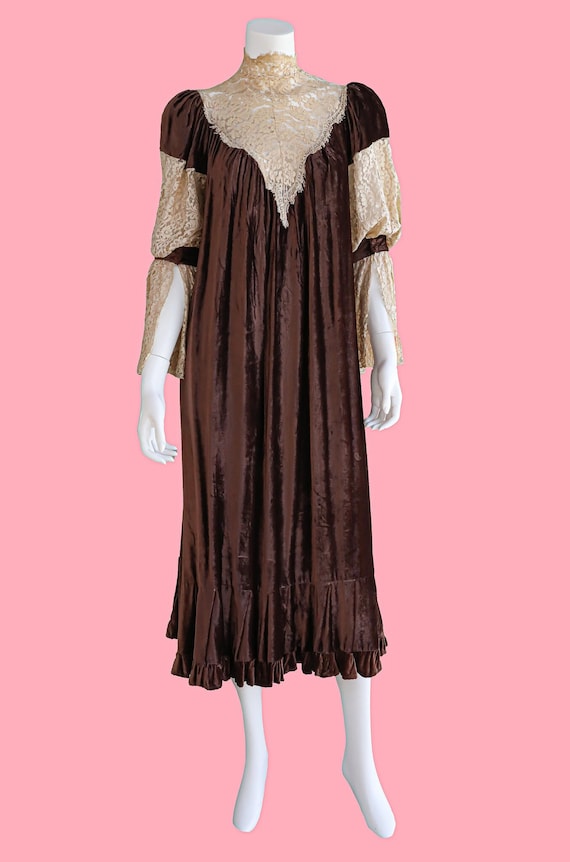 1900s Plum Edwardian Velvet Lace Dress Size Small… - image 1