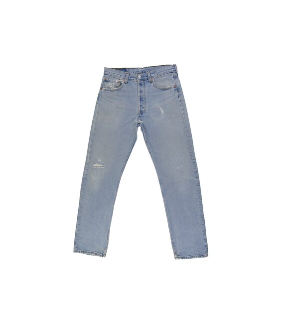 Distressed Blue Jeans - Levis 501 Jeans - Size 32W