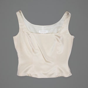 escada silk cream tank corset with square neckline, thick tank straps, and side zipper closure from collector of vision store