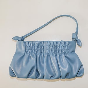 Blush Blue Rectangle Pleated Top Handle Shoulder Bag Casual Everyday Bag Fall Small