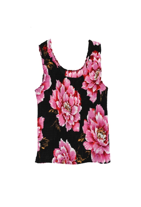 black and pink floral pleated tank top, size mediu