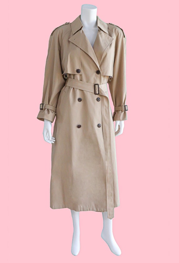 Vintage Classic Khaki Double Breasted Trench Coat… - image 1