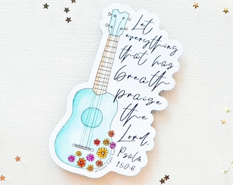 Praise the Lord Psalm 150:6, Ukulele Watercolor Christian Magnet - faith magnet, Jesus magnet, Christian car magnet, scripture magnets