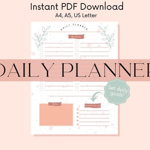 Pink Minimalist Printable Planner | Goal setting printable planner | Simple daily planner | Pink to do list | daily goal setting sheet