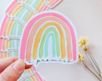 I Promise Rainbow Christian Waterproof Sticker - Faith sticker, christian decal, laptop sticker, rainbow sticker for water bottle, Jesus art