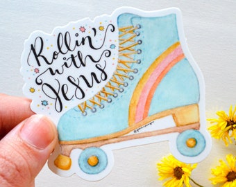 Rollin' With Jesus Christian Sticker - Sticker for laptop, Water bottle sticker, Watercolor sticker,  Faith Sticker, Bible verse sticker