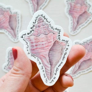 Sea Shell Sticker, The Sea Is His For He Made It Psalm 95:4-5, Christian sticker, watercolor sticker, sticker for laptop, ocean sticker