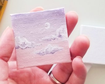 Acrylic Moon Painting, Original Moon Painting, aesthetic painting, Mini Canvas Painting, Mini Painting, MIni Moon Painting, Pastel Moon Art