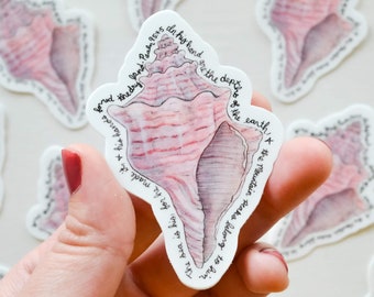Sea Shell Sticker, The Sea Is His For He Made It Psalm 95:4-5, Christian sticker, watercolor sticker, sticker for laptop, ocean sticker