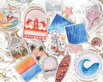 Christian Beach Lover Sticker Pack | Beach Bum Gift for Beach Lover | Retro Beachy Surfer Sticker Bundle | Scripture-based sticker for teens
