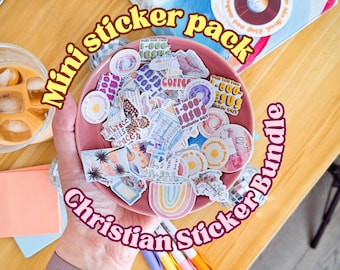 Mini Christian Sticker Pack, Waterproof Christian sticker pack for water bottle, Bible journaling sticker bundle, faith stickers for teens