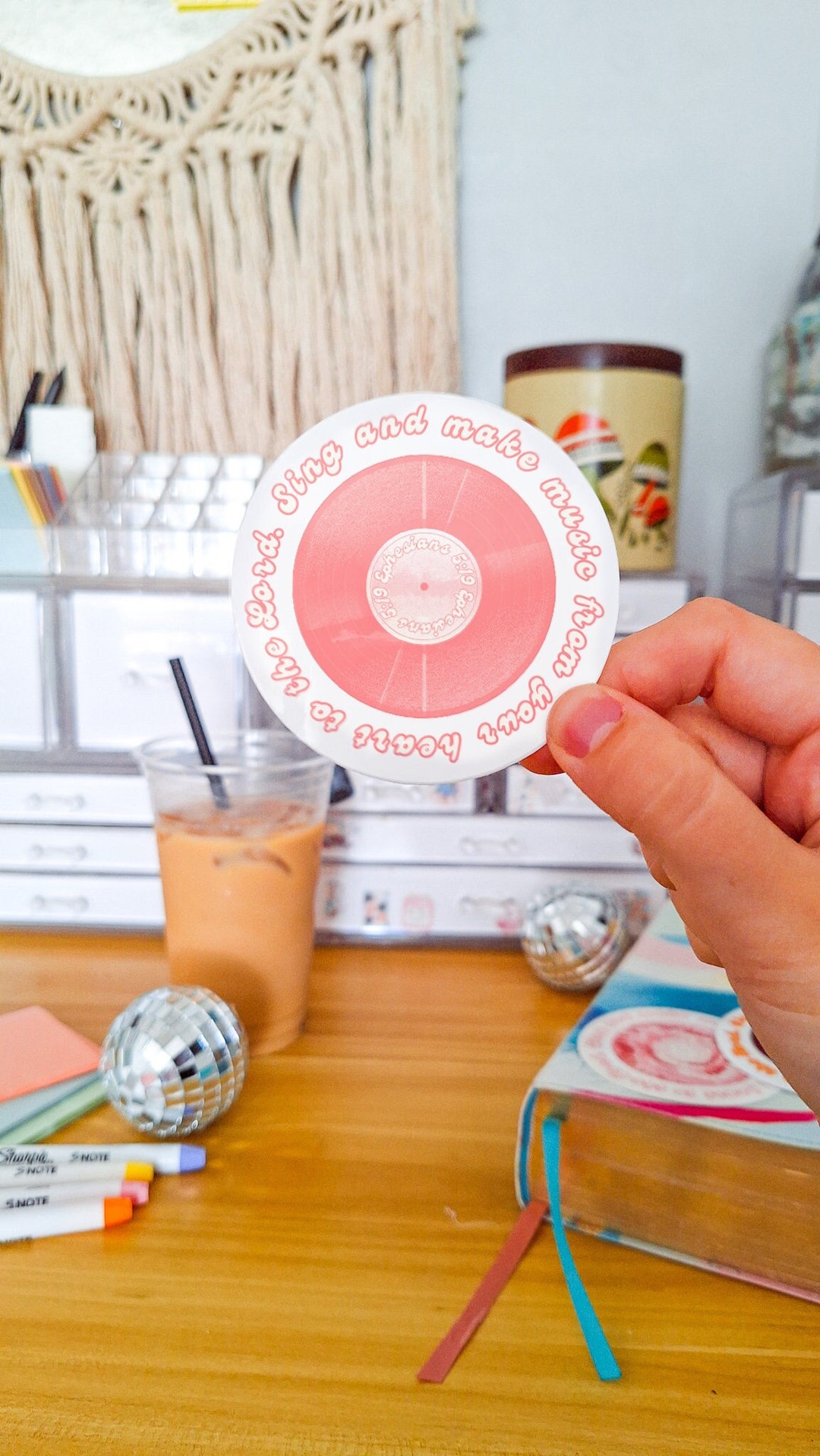 Pink God Sticker Pink Retro Record Christian Waterproof Sticker | Groovy Vibes Sticker ...