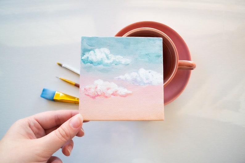 Pastel Pink and Blue Cloud Acrylic Painting on A Mini Canvas Etsy