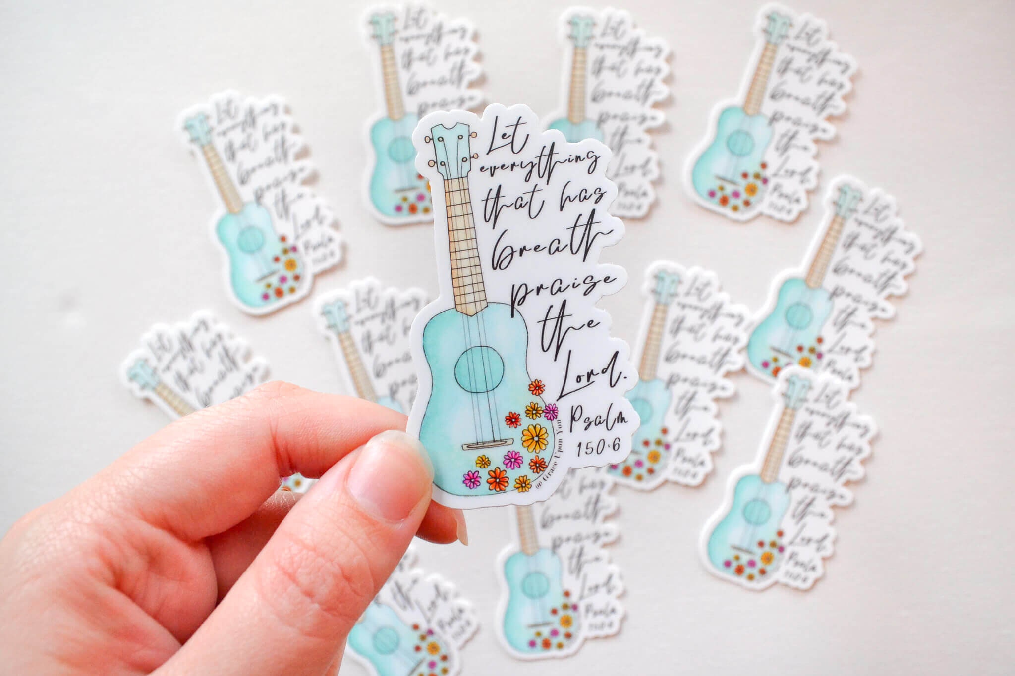 Praise the Lord Psalm 150:6, Ukulele Watercolor Christian Sticker - faith sticker, Jesus sticker, Bible journaling sticker, laptop sticker