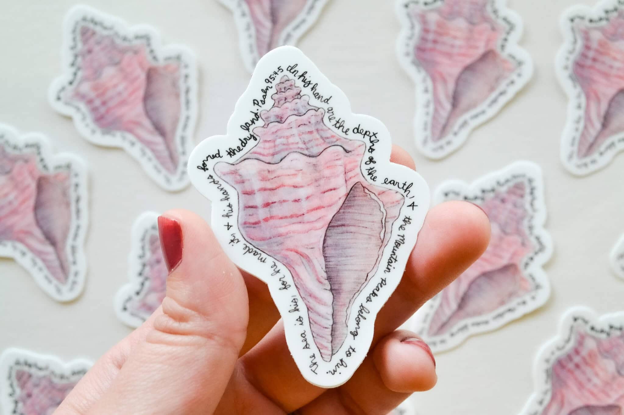 Sea Shell Sticker, The Sea Is His For He Made It Psalm 95:4-5, Christian sticker, watercolor sticker, sticker for laptop, ocean sticker
