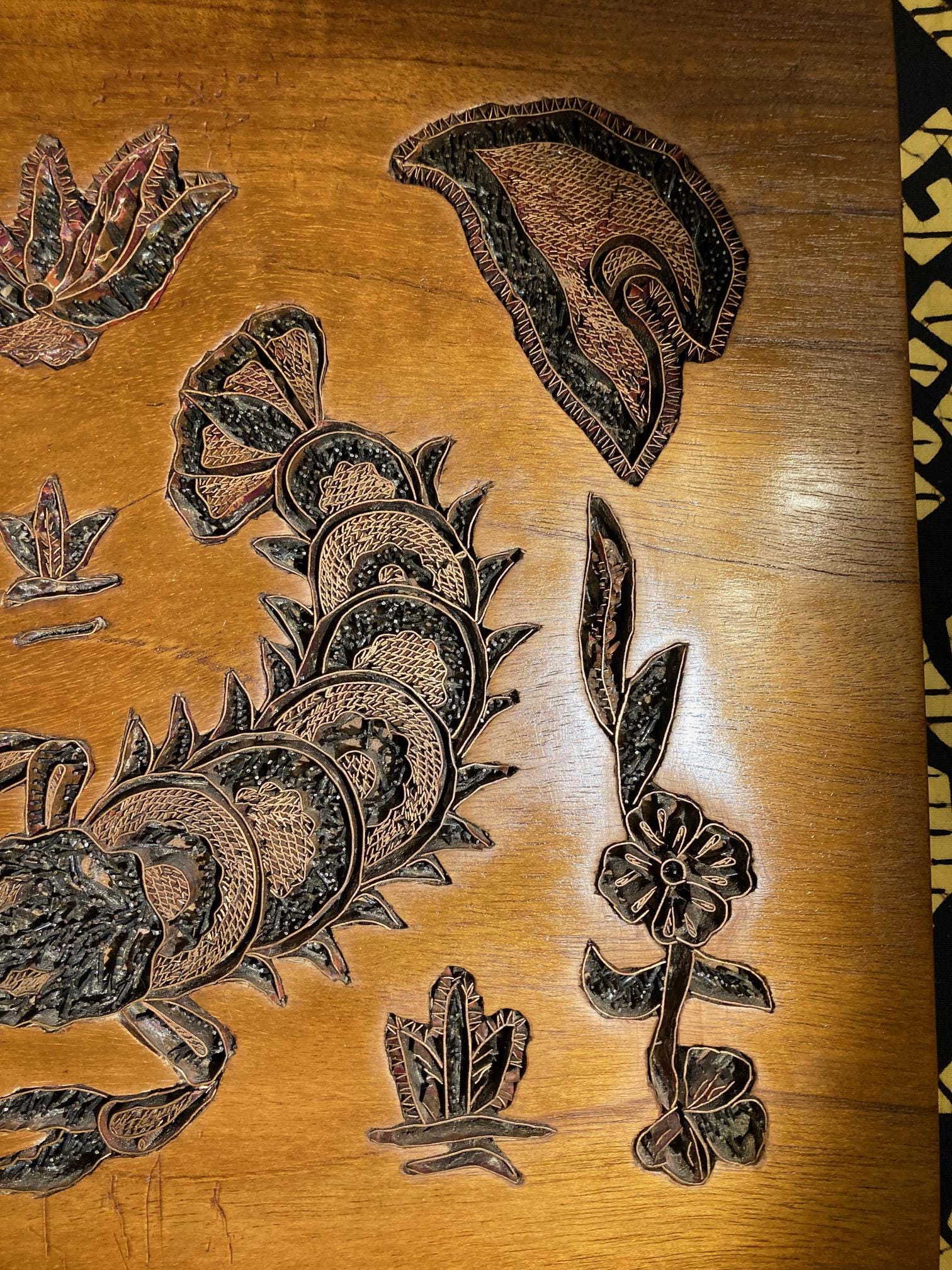 B–CC515 Antique Vintage Batik Tjap Copper Stamp Encased in a Teak