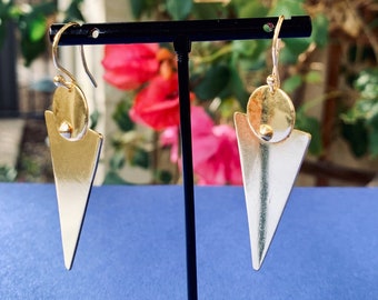 Triangle shaped statement earrings, gold tone dangle and drop earrings , women's jewelry, gift for her